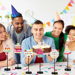 6 Pcs Birthday Table Decor, Happy Birthday Table Decorations with Double-Sided P