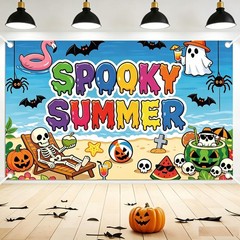 Summerween Backdrop Halloween Beach Skeleton Sunset Banner Photo Background