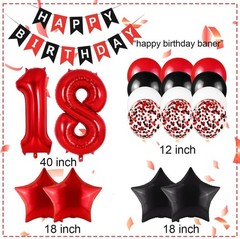 Happy 18th Birthday Decorations For Boys Girls, Red 18 Balloon Numbers 40 Inc…