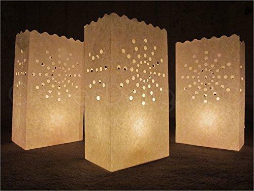 CleverDelights White Luminary Bags – 20 Count – Sunburst Design – Wedding Party