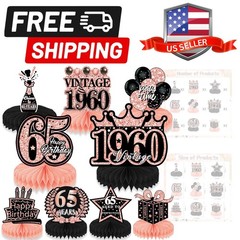 65th Birthday Decorations for Women, 9PCS Vintage Honeycomb Centerpieces Tabl…