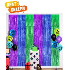 22pcs Video Game Birthday Decorations, Purple Blue Green 3.3×8.2ft Tinsel Foi…