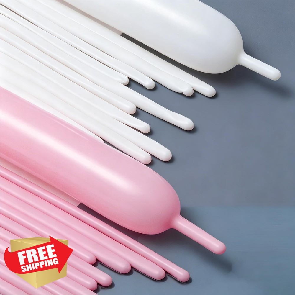 VHUWE 260 Pastel Pink White Long Balloons Twisting Magic