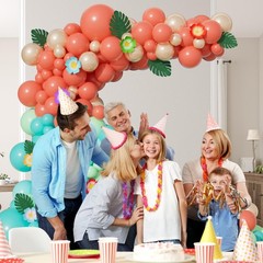 151pcs Tropical Balloon Arch Kit, Coral Red Teal Pastel Green Blue Pearl Gold…