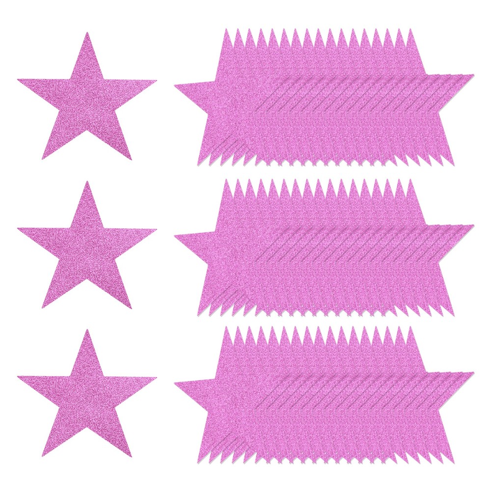 80 Pcs Glitter Star Cutouts, 5 Inch Star Shape Glitter Paper, Pink