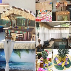 Hawaiian Luau Grass Raffia Fringe Banner Table 143 inch(W)x12 inch(H), Brown