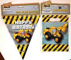 Set of 2 Construction Theme Kids Party Supply Flag Banner + Loot Bags