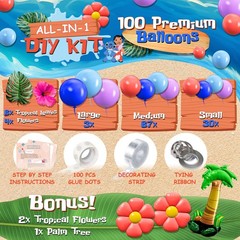 ALL-IN-1 Blue Alien Balloon Arch Kit with BONUS Palm Tree & Tropical Flowers for