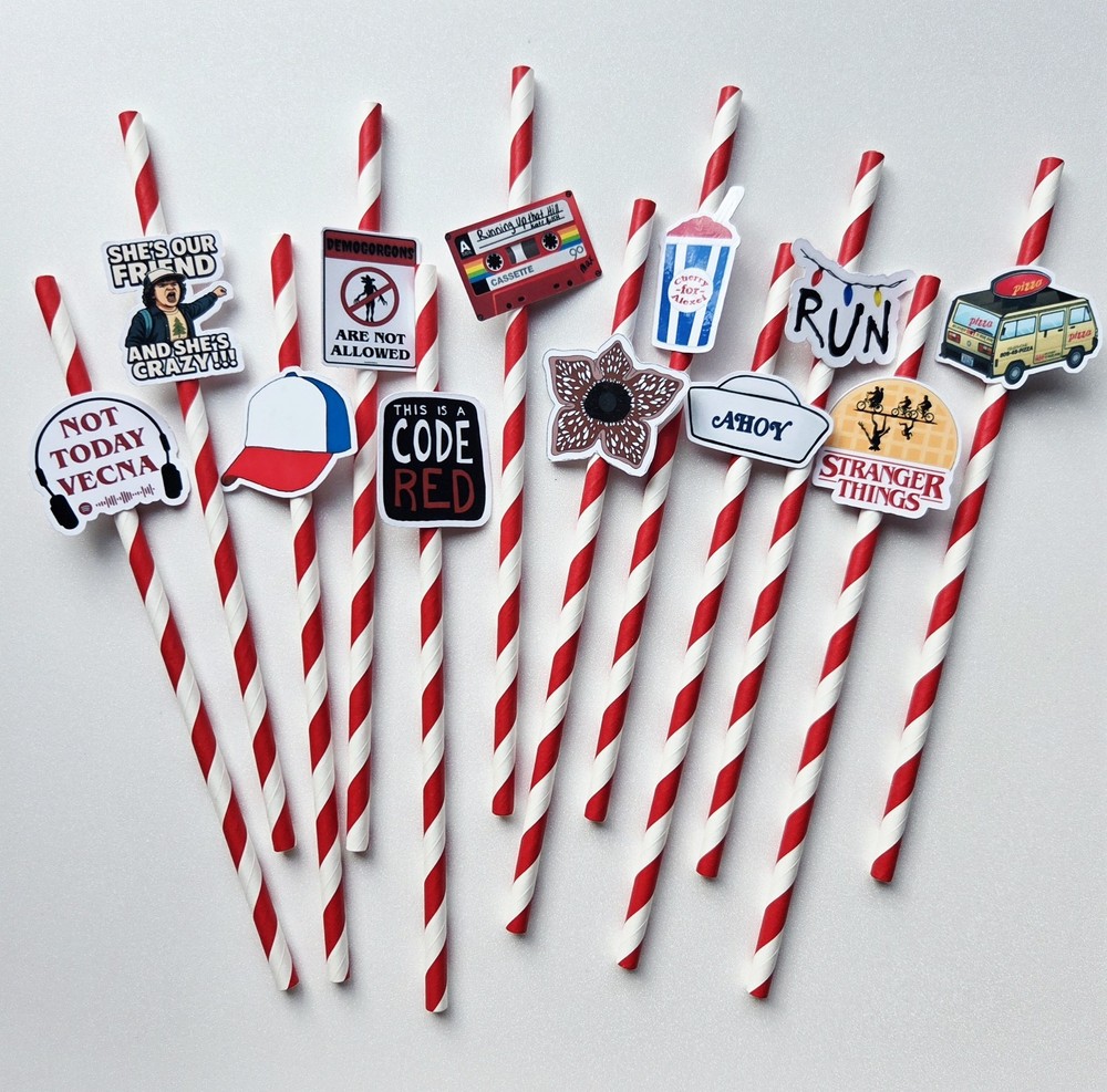 Stranger 80’s Things Party Straws Set of 12 | Biodegradable Paper | 80s Decor
