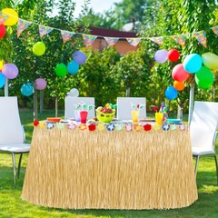 Luau Party Decorations, Natural Hawaiian Grass Table Skirt, Flower 108 X 29.5″ G