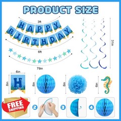 Ouddy Life Under Sea Party Decor Blue Green Banner
