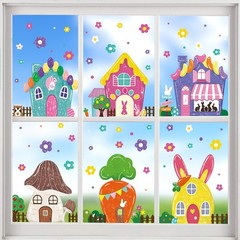 JOICEE 6 Sheets Easter Window Cling Decorations, 81 PCS Cute Cartoon Multi