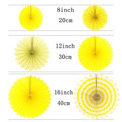 Yellow Hanging Paper Fans Decorations Gold Swirls Ceiling Decor 20 PCS Set