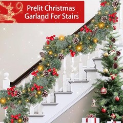 Timer 8 Mode – 9Ft by 10 Inch Prelit Christmas Garland with 50 Warm Lights,Thick