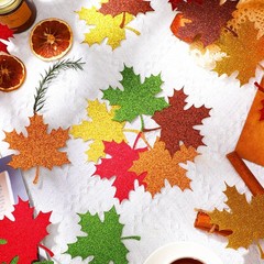 100PCS Thanksgiving Fall Leaves Bulletin Board Decoration Glitter Maple Adhesive