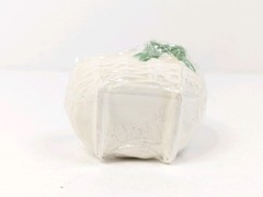 Ceramic Pottery Baby Bassinet Basket Crib White Green Boy Planter 3″x2″x2.5″ New
