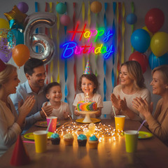 Happy Birthday Neon Sign for Backdrop, LED Happy Birthday Light up Sign, USB Pow