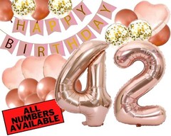42nd Birthday Decorations For Her – Pink and Rose Gold Theme – Balloons, Banner