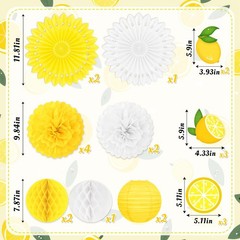 22pcs Summer Lemon Party Decorations – Yellow Hanging Paper Fans, Pom Poms, L…