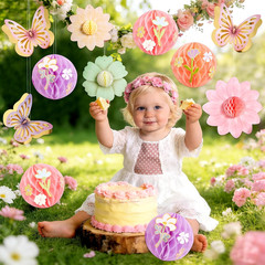 Pastel Butterfly Decorations Hanging Paper Flowers Honeycomb Birthday for Fairy