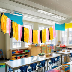 Back to School Decorations Pencil Classroom Ribbon Garland 7.5 Ft Handmade Color