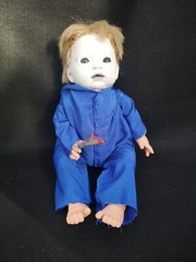 HALLOWEEN GOTHIC SCARY BABY MICHAEL MEYERS LIKE CREEPY HAUNTED HAND PAINTED DOLL