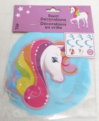 Rainbow Unicorn Hanging Swirl Decorations 3 Count New