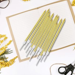 BEAN LIEVE 30-Count Gold Long Thin Metallic Birthday Candles, Cake