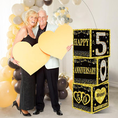 3Pcs 50Th Wedding Anniversary Decorations Boxes, Black Gold Happy 50 Anniversary