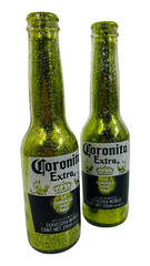 Handmade Glittered Corona Extra Beer Bottles – Set of 2 Glass Bottles