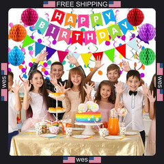 Fecedy Happy Birthday Banner With Colorful Paper Flag Bunting Paper Circle