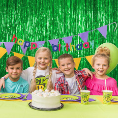 Thicken Green Streamers 4 Pack 13.2X8.2 FT, Tinsel Backdrop Curtains, Foil Fring