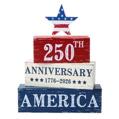 4 Pcs 250 Years American Anniversary Wooden Tabletop Decorations Red White Bl…