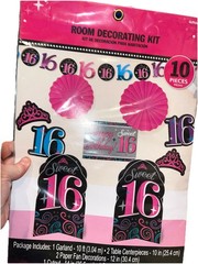 16th Birthday Room Decorating Kit 10 Pieces Party Supply