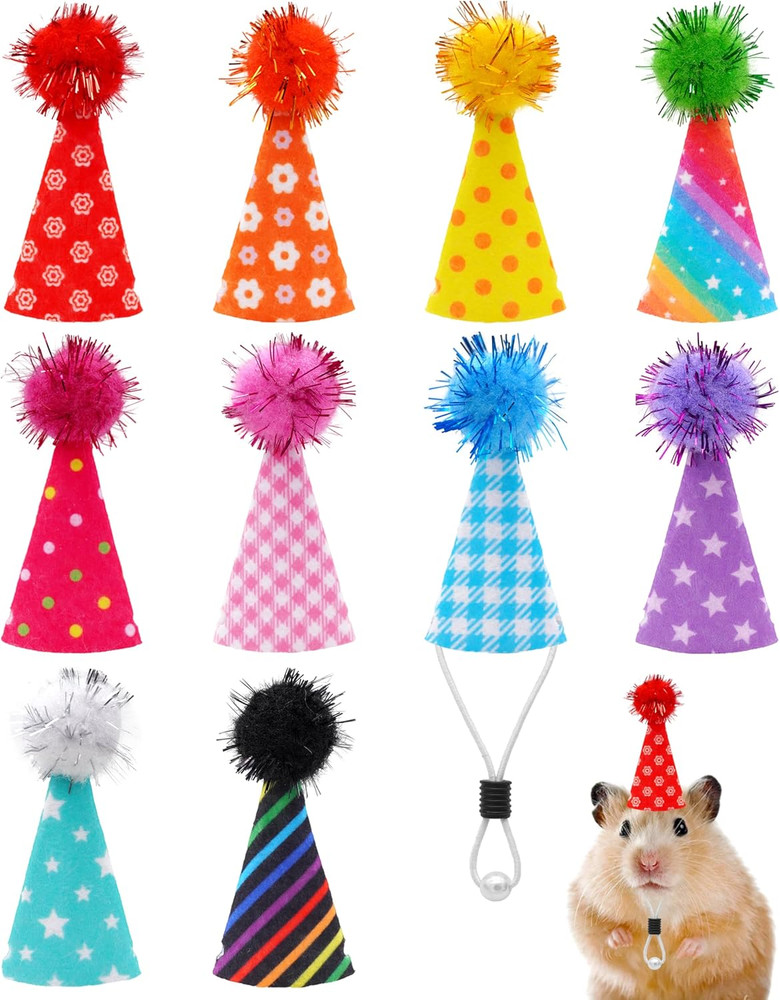 10 Pack Mini Animal Hats for Small Pets – Adjustable Felt Headbands