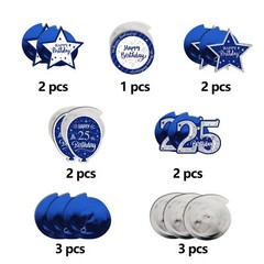 15 PCS Blue & Silver 25th Birthday Glitter Swirls Streamers Hanging Decorations