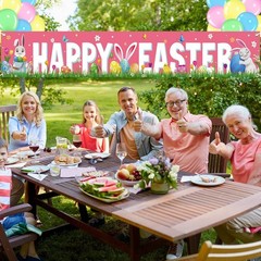 36 Pcs Happy Easter Banner and Balloons Decorations Set Large Fabric Happy Ea…