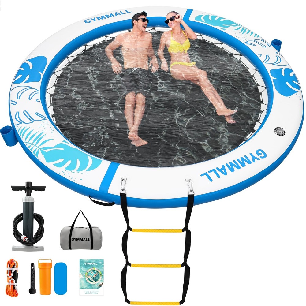 Inflatable Water Hammock Floating Dock 8 FT with Mesh, Tanning Pool Raft Roun…