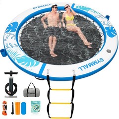 Inflatable Water Hammock Floating Dock 8 FT with Mesh, Tanning Pool Raft Roun…