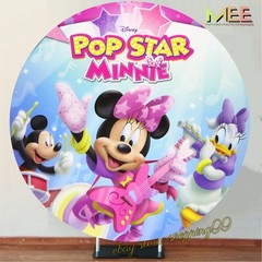 Round Backdrop Cover Pop star Minnie mouse Birthday Party Background Decorations