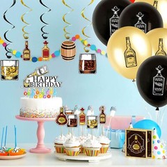 40 Piece Unisex Whiskey Theme Birthday Party Decorations Celebrations Gold Black