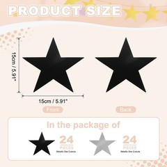 48 Pcs Stars Cutouts, 6 Inch Double Printed Paper Stars, Silver/Black
