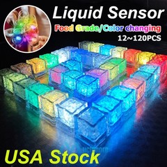 12~120pc Multi Color Flashing LED Light Up Ice Cubes Waterproof Liquid Activated