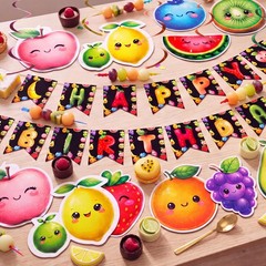 Fruit Birthday Banner Decoration Dancing Fruit Themed Birthday Party Decorati…