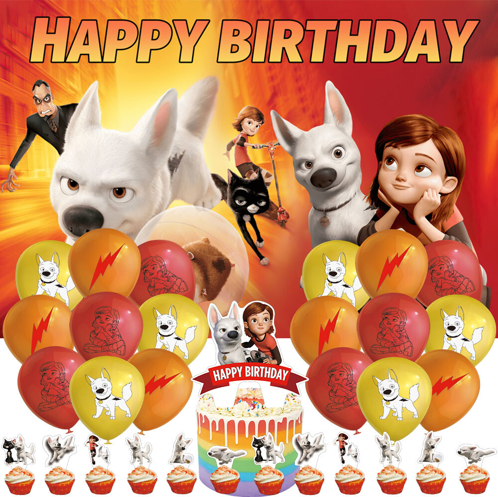 Movie Bolt Birthday Decorations Party Supplies Set Balloons Cake Toppers Banner