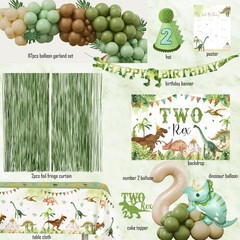 Two Rex Birthday Decorations for Boy, Dinosaur 2nd Birthday Party Supplies,