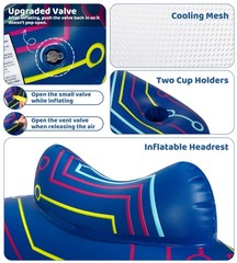 [Glow in the Dark] Inflatable Pool Floats Adult, [Light-Activated] Blue & Whi…