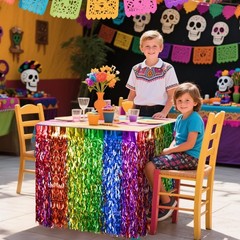 Fiesta Table Skirts Metallic Tinsel Fringe 2 Packs Cinco De Mayo Decor, New, USA