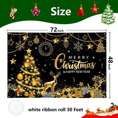 Extra Large Merry Christmas and Happy New Year Banner 72″ x 48″ Black