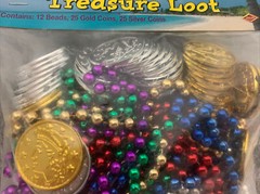Beistle Creation Treasure Loot Beads & Coins & Pirate Award Ribbon